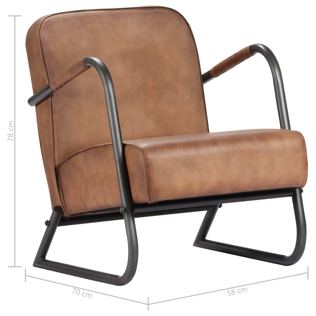 Fauteuil echt leer bruin