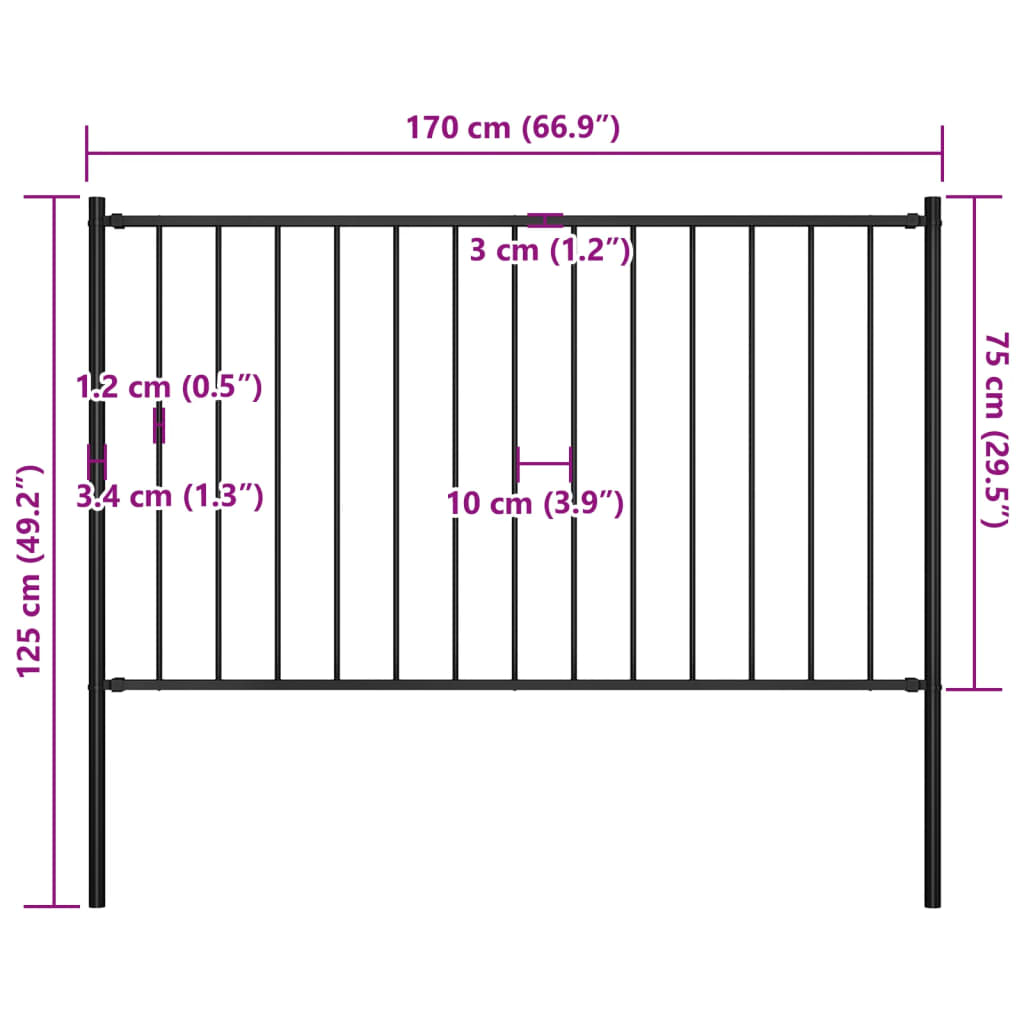 Hekpaneel met palen 1,7x0,75 m gepoedercoat staal