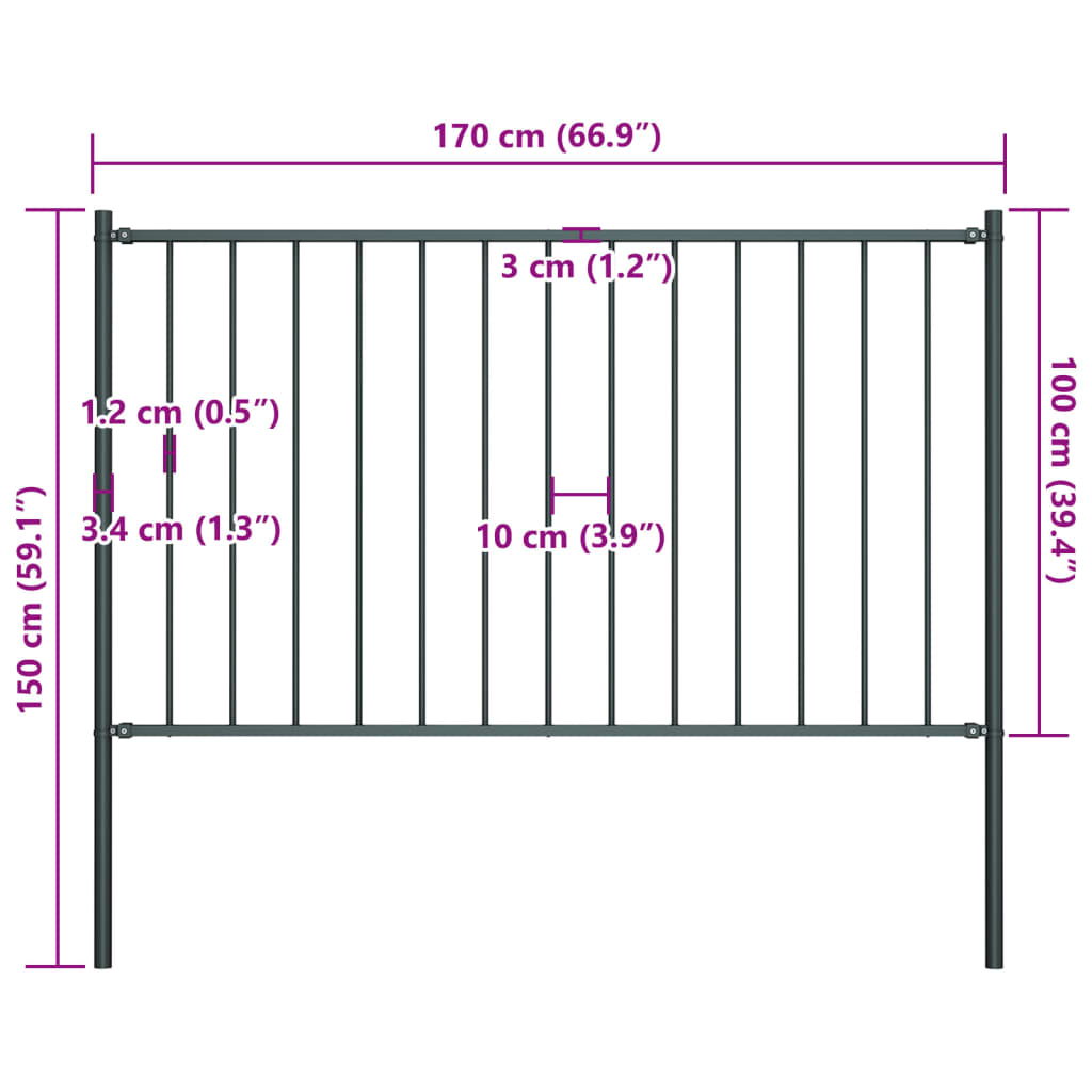 Hekpaneel met palen 1,7x1,25 m gepoedercoat staal