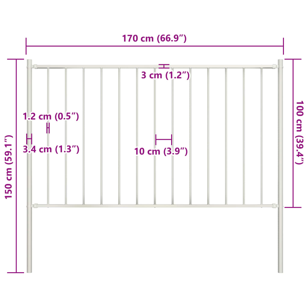 Hekpaneel met palen 1,7x1,25 m gepoedercoat staal