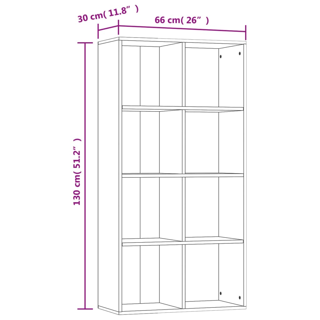 Boekenkast/dressoir 66x30x130 cm bewerkt hout eikenkleur