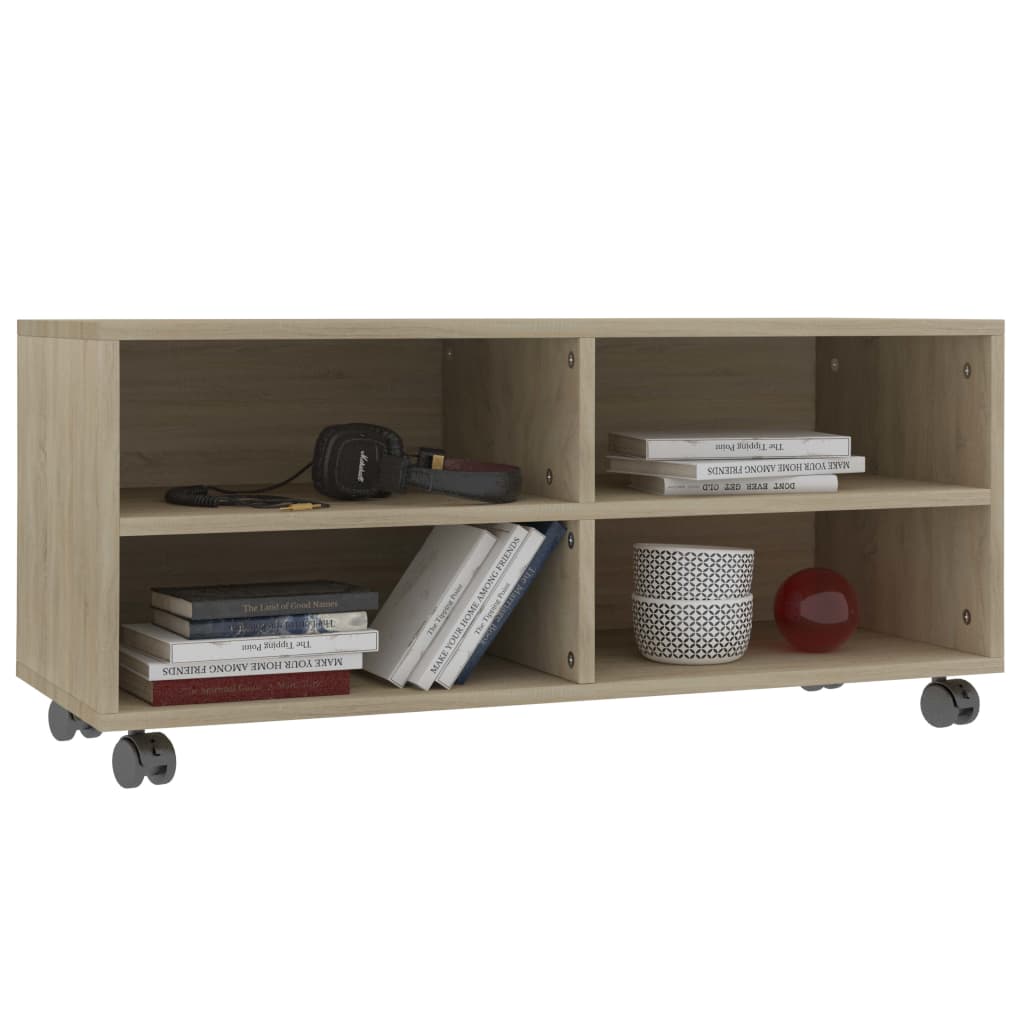 Tv-meubel met wieltjes 90x35x35 cm bewerkt hout