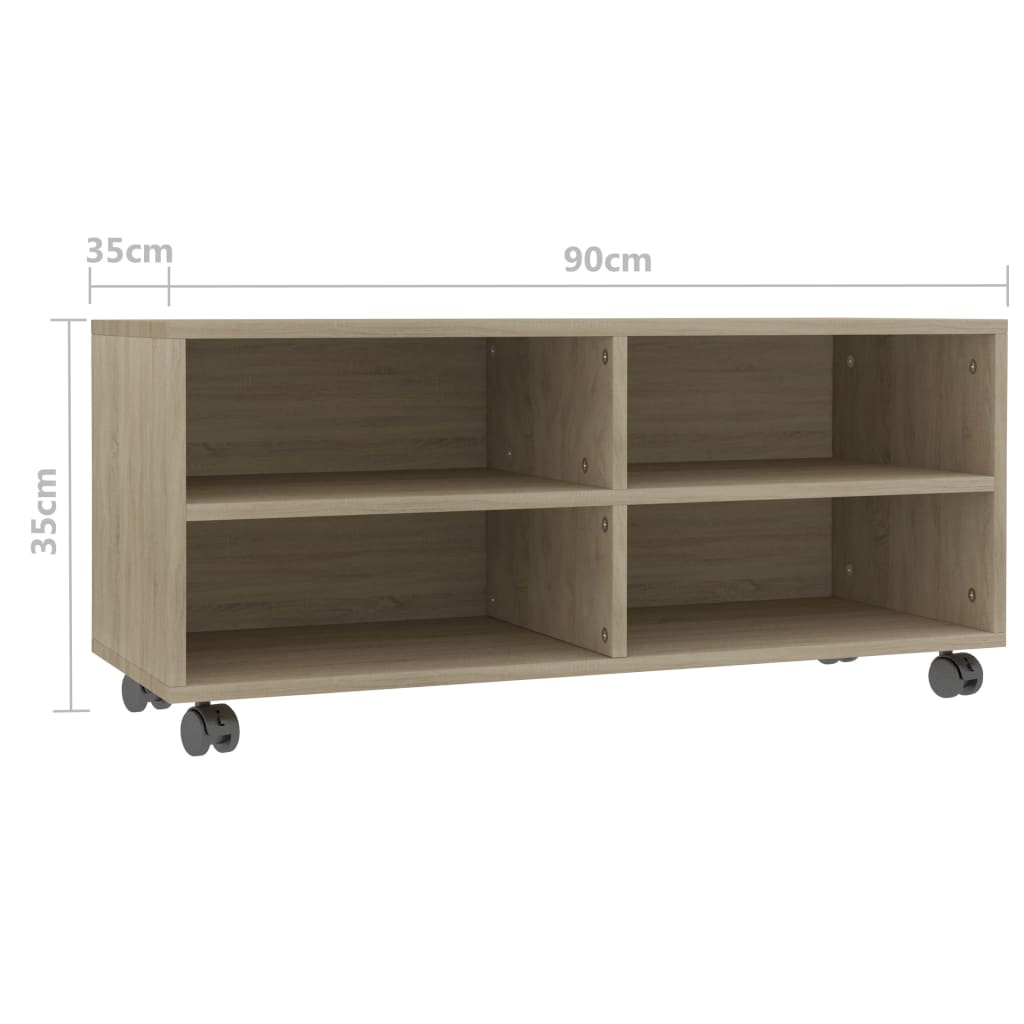 Tv-meubel met wieltjes 90x35x35 cm bewerkt hout