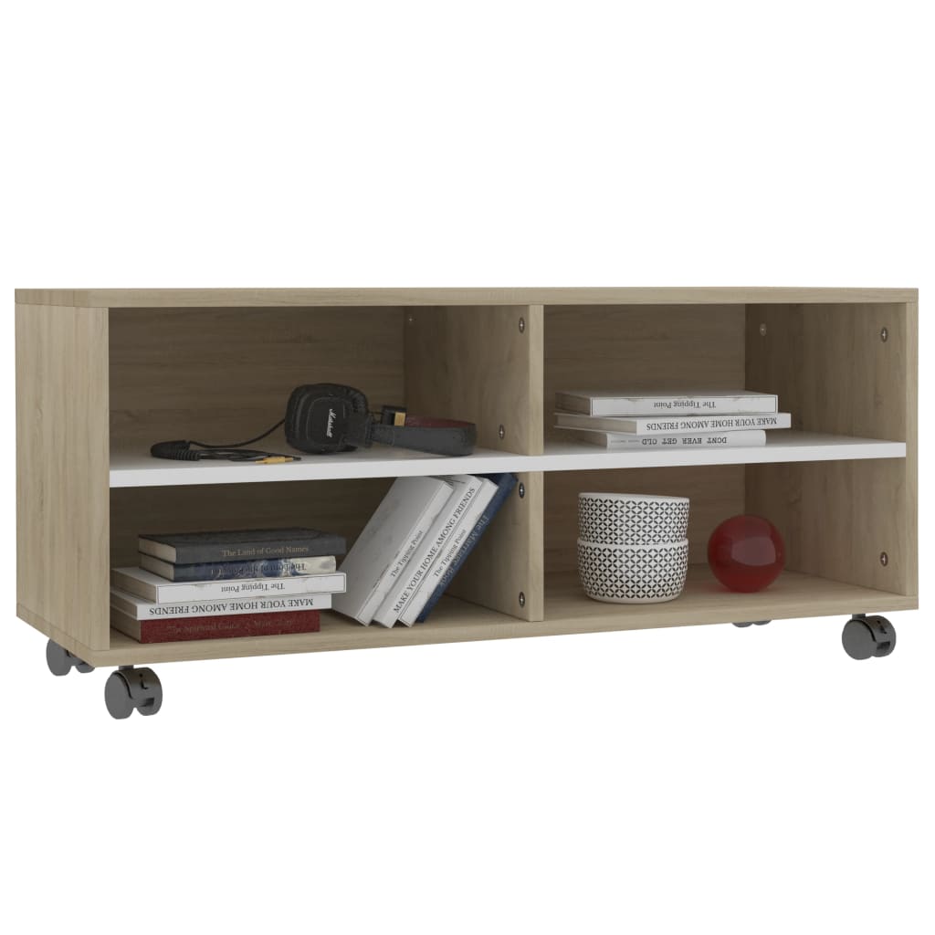 Tv-meubel met wieltjes 90x35x35 cm bewerkt hout