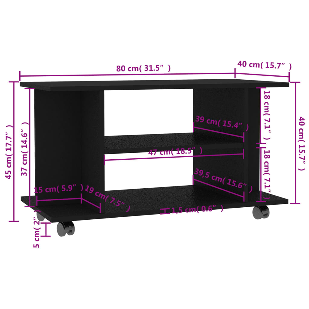 Tv-meubel met wieltjes 80x40x45 cm bewerkt hout