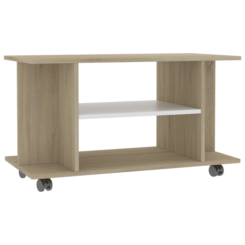 Tv-meubel met wieltjes 80x40x45 cm bewerkt hout