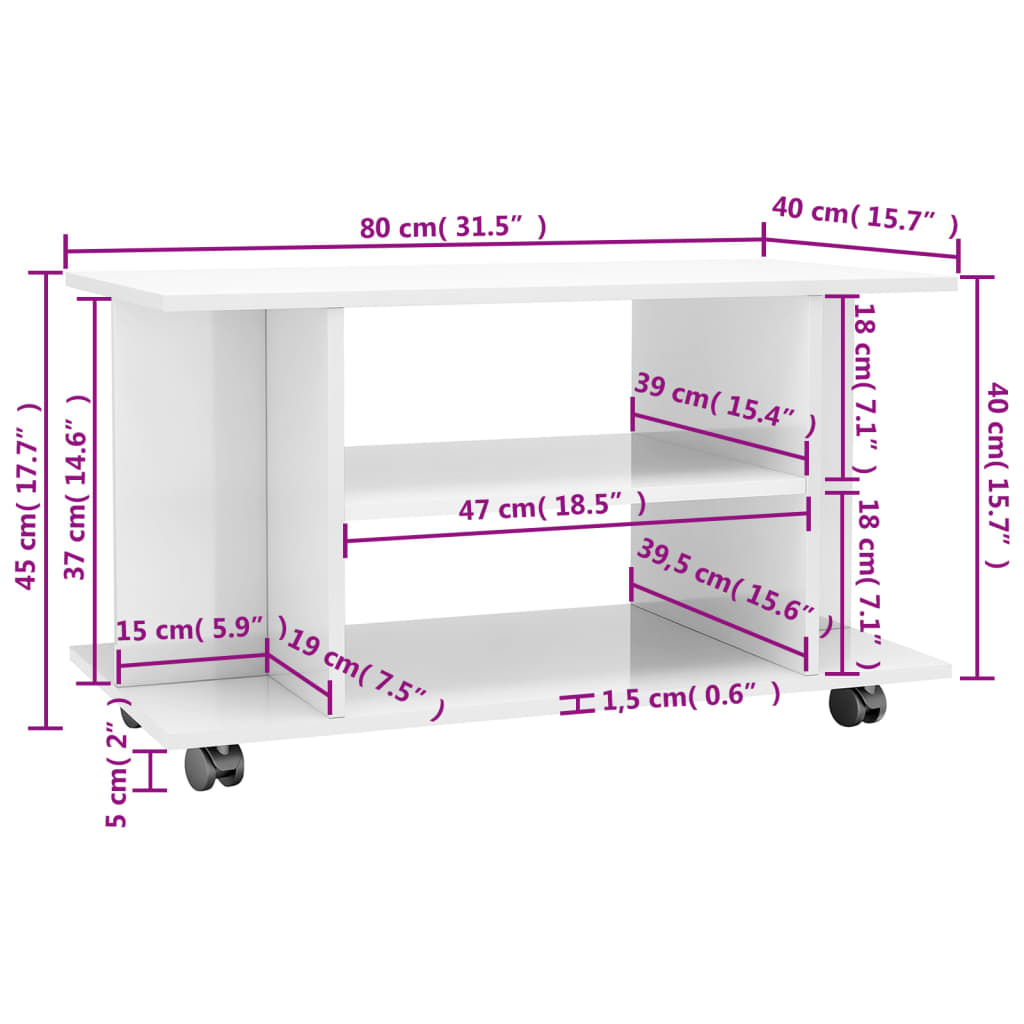 Tv-meubel met wieltjes 80x40x45 cm bewerkt hout