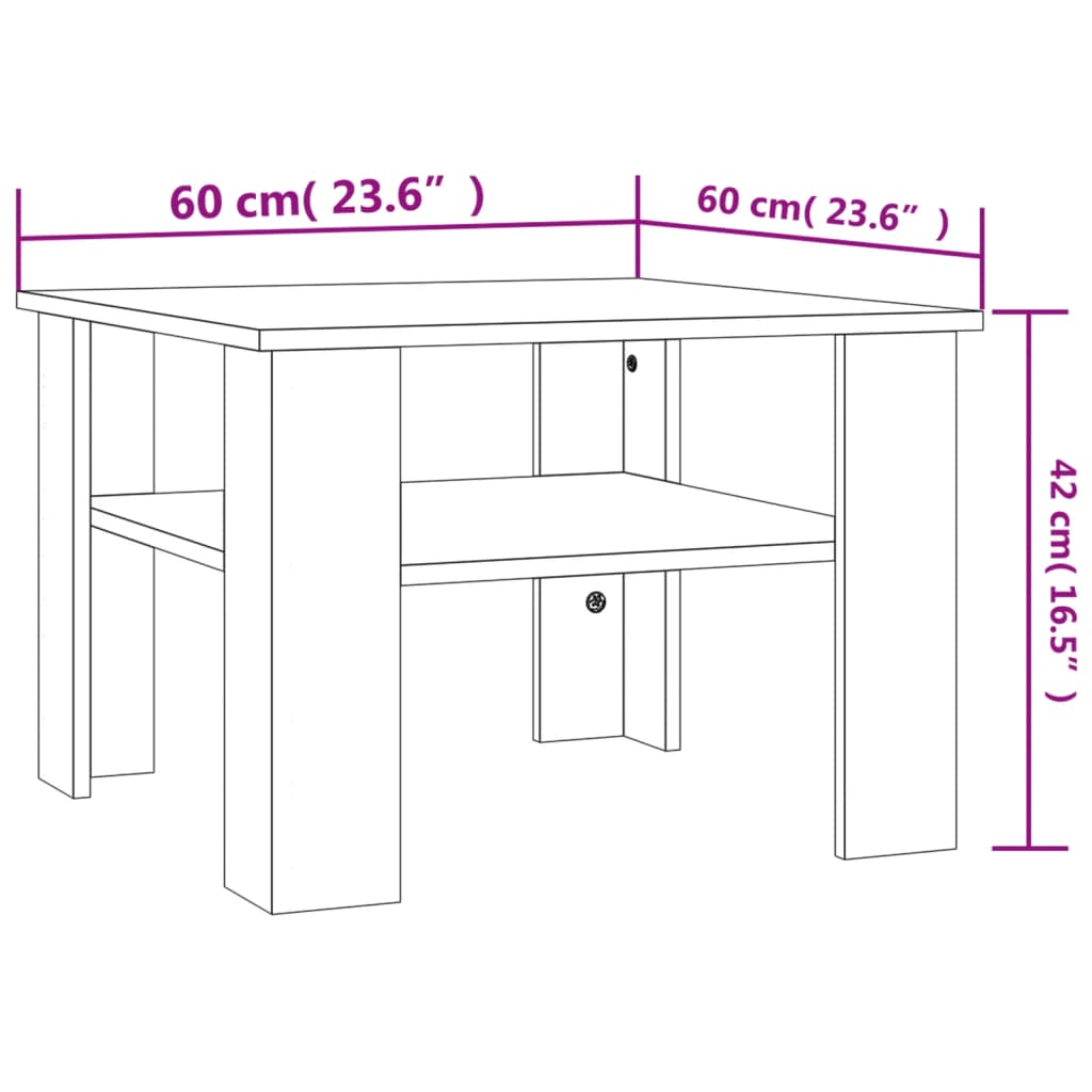 Salontafel 60x60x42 cm bewerkt hout grijs sonoma eiken