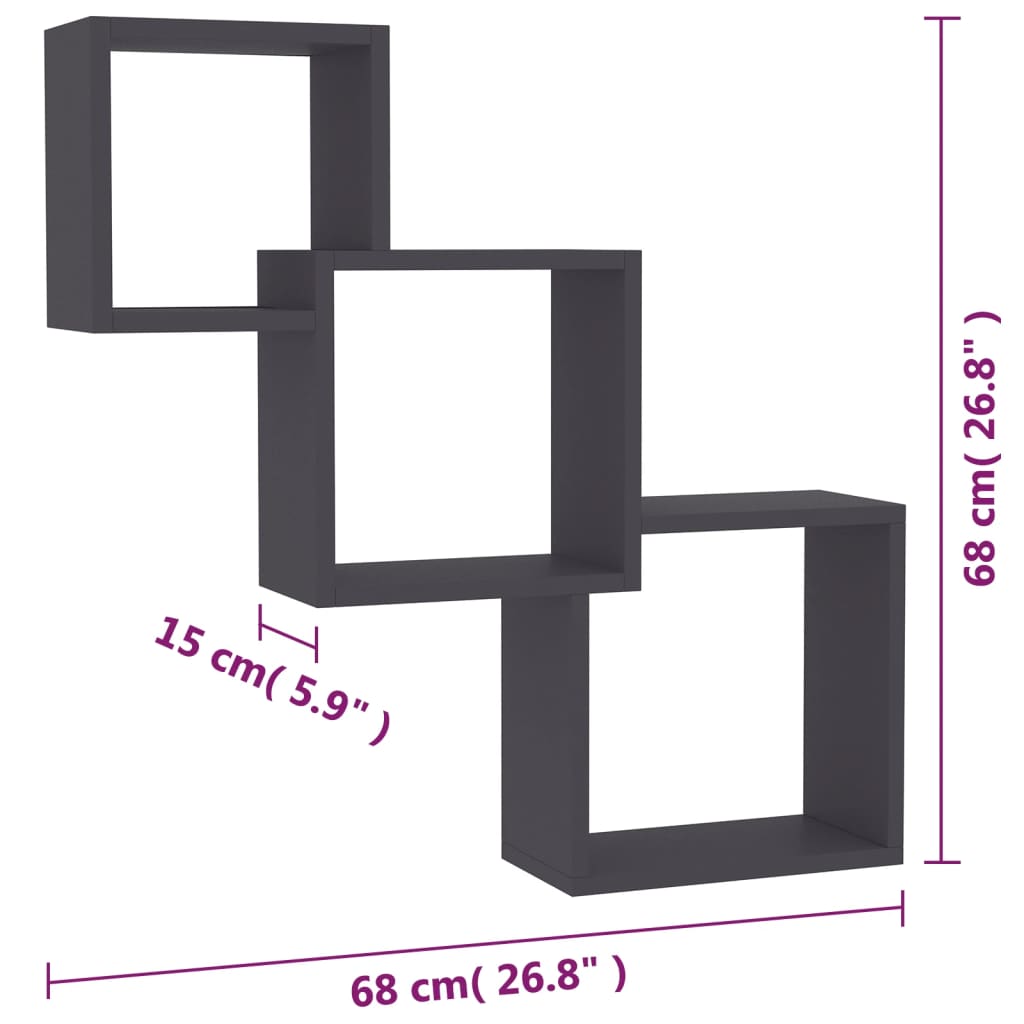 Wandschappen kubus 68x15x68 cm bewerkt hout betongrijs