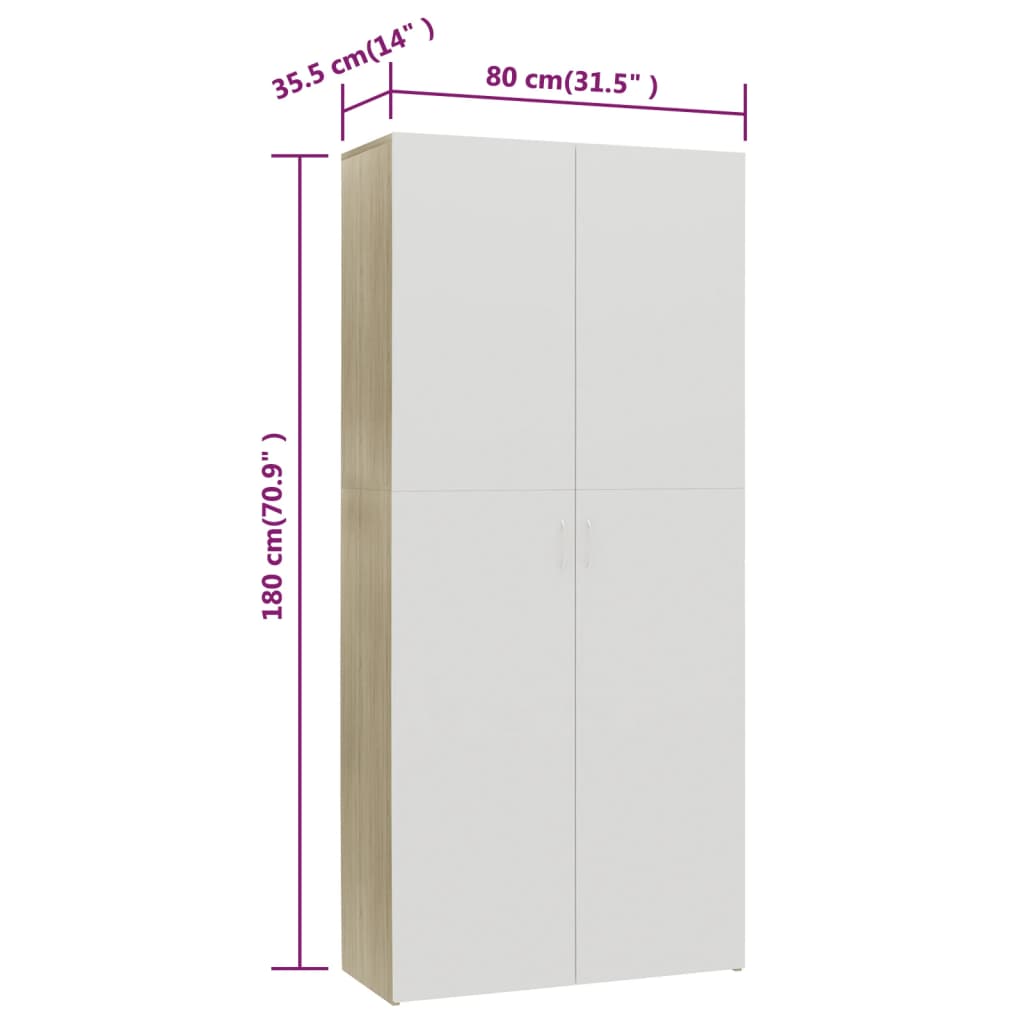 Schoenenkast 80x35,5x180cm bewerkt hout eikenkleurig