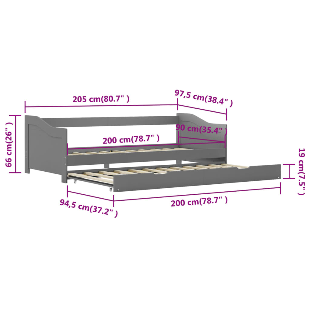 Bedbankframe uittrekbaar grenenhout 90x200 cm