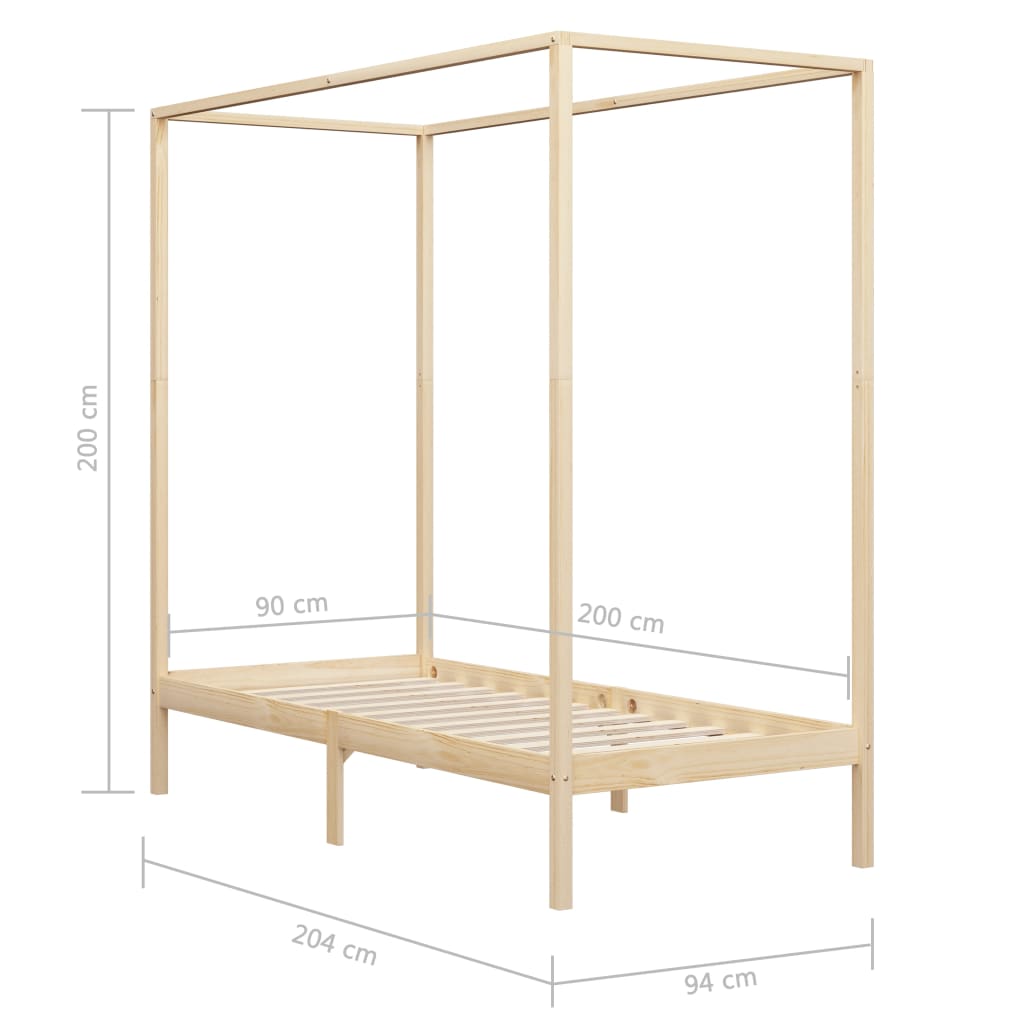 Hemelbedframe massief grenenhout 90x200 cm