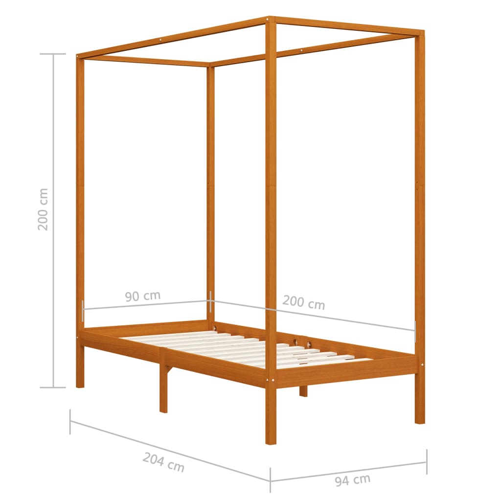 Hemelbedframe massief grenenhout 90x200 cm