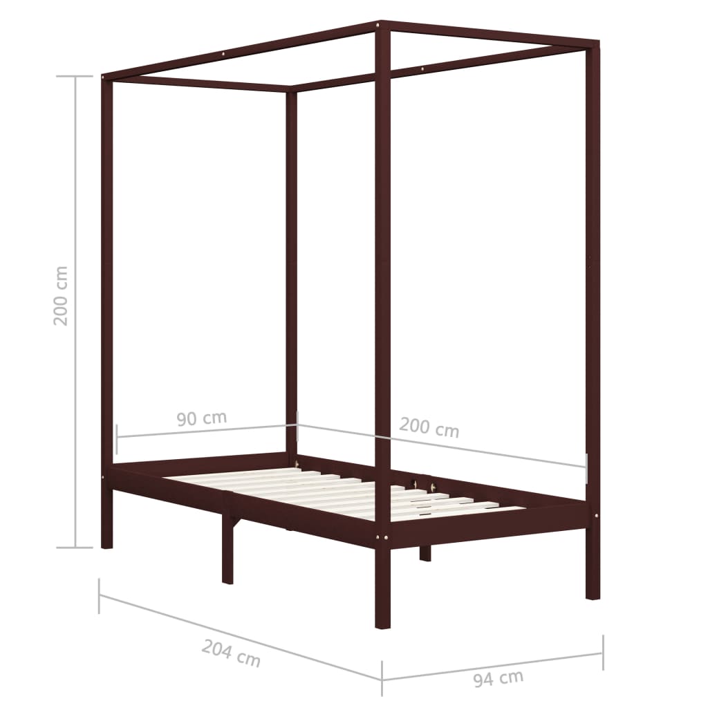 Hemelbedframe massief grenenhout 90x200 cm