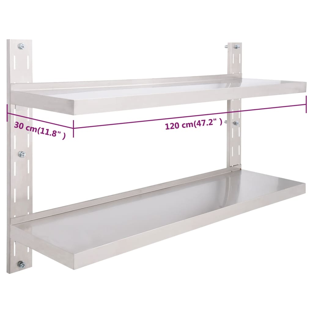 Zwevend schap 2-laags 100x30 cm roestvrij staal