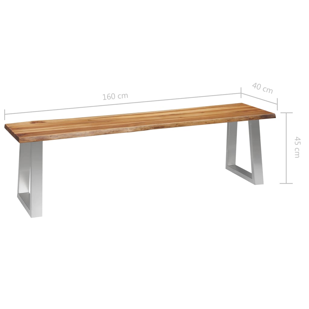 Banc 160 cm en bois d'acacia massif et inox