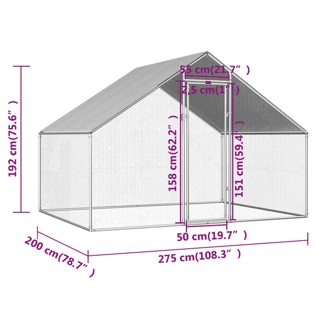 Kippenhok 2,75x8x1,92 m gegalvaniseerd staal