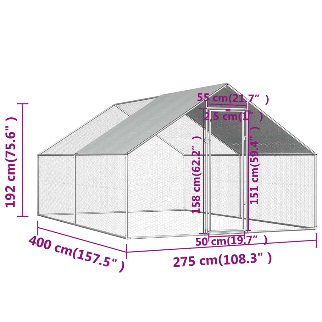 Kippenhok 2,75x8x1,92 m gegalvaniseerd staal