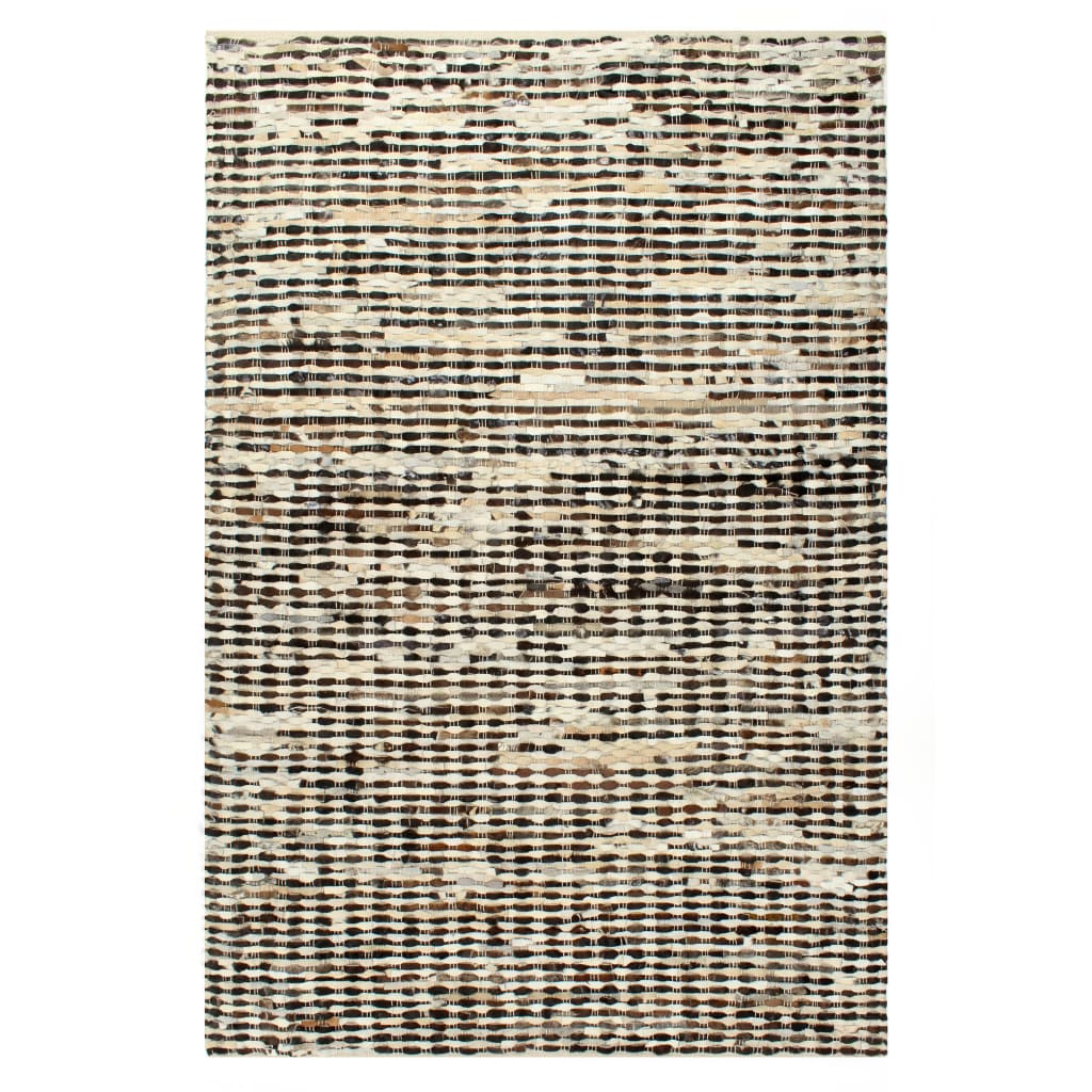 Tapis 120x170 cm cuir véritable poilu noir et blanc