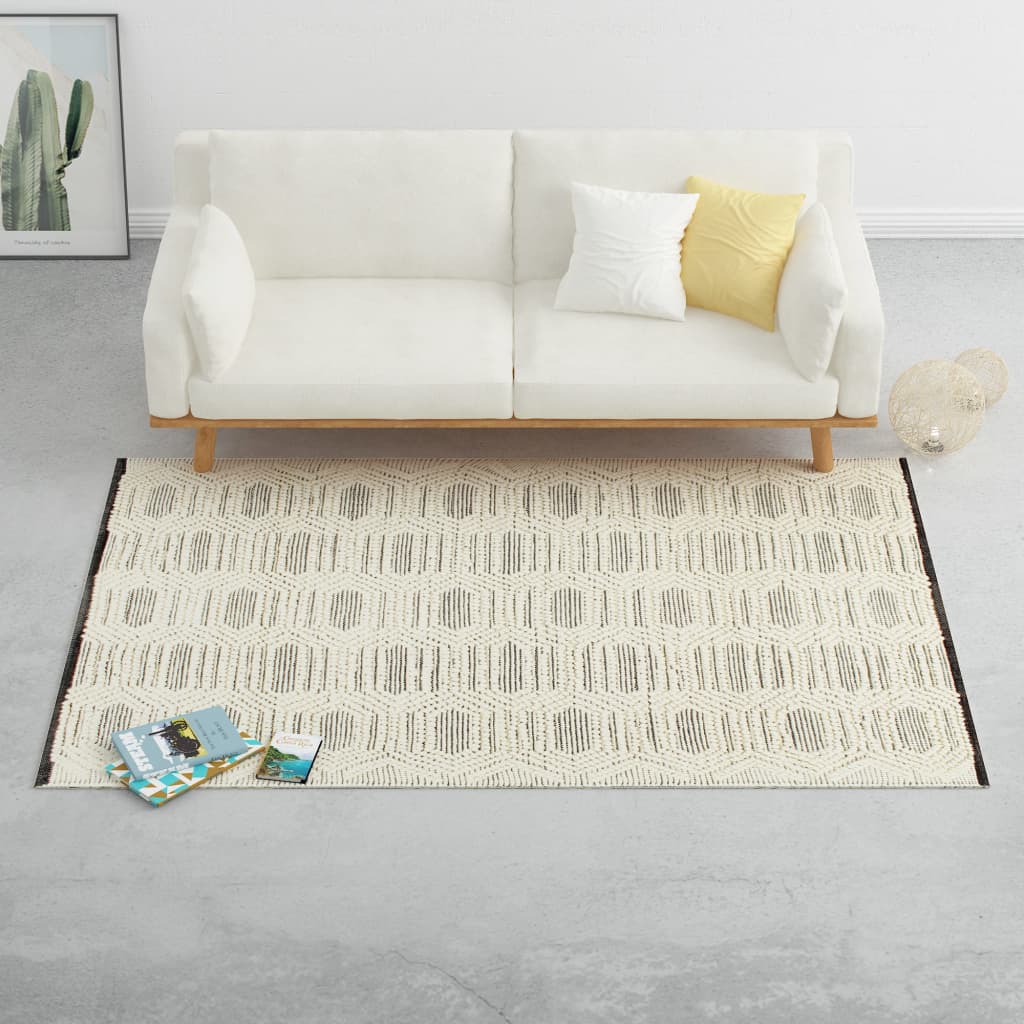 Tapis tissé main 80x150 cm laine blanc et noir