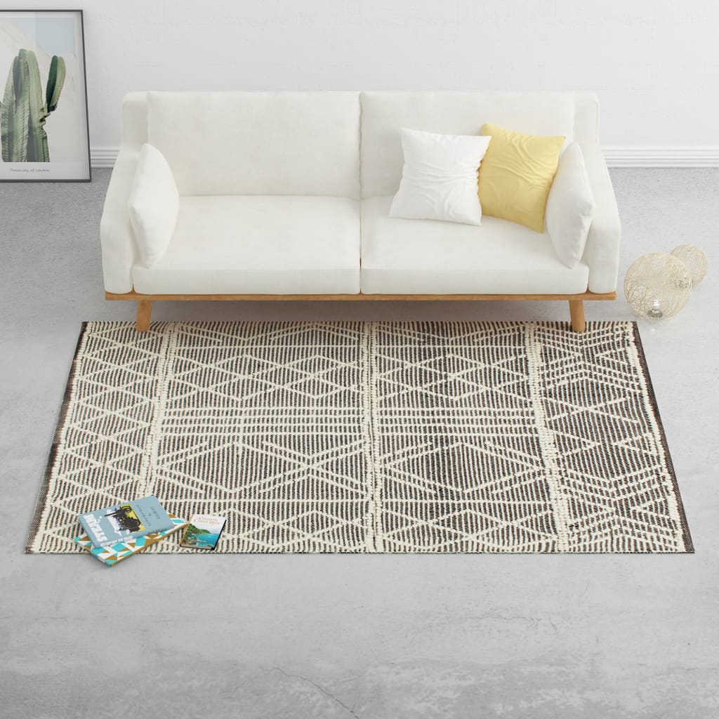 Tapis tissé main 120x170 cm laine noir et blanc