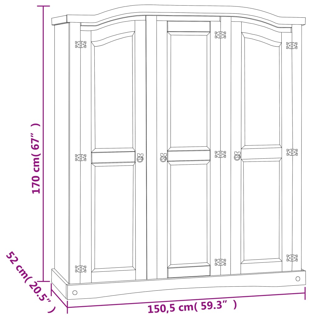 Armoire 3 portes en pin mexicain style Corona