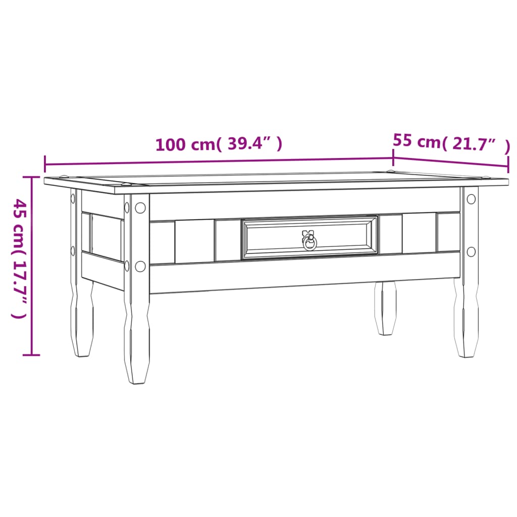 Salontafel 100x55x44 cm Mexicaans grenenhout Corona-stijl