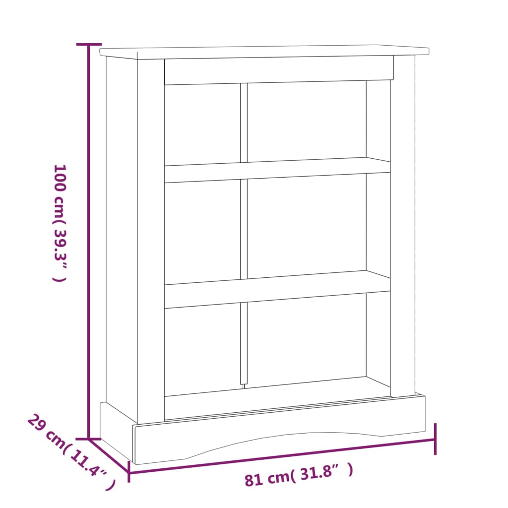 Bibliothèque 3 étagères 81x29x100 cm bois de pin style Corona gris