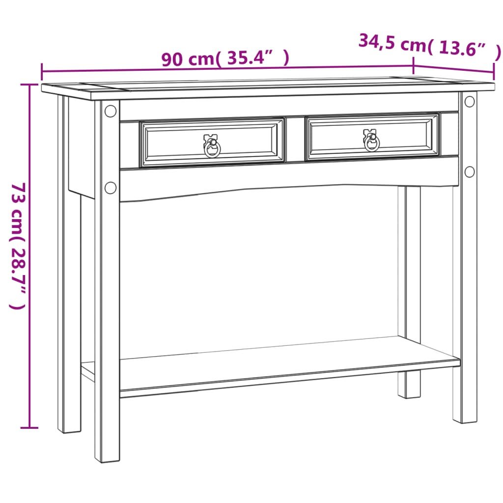 Wandtafel Mexicaans grenenhout Corona-stijl 90x34,5x73 cm