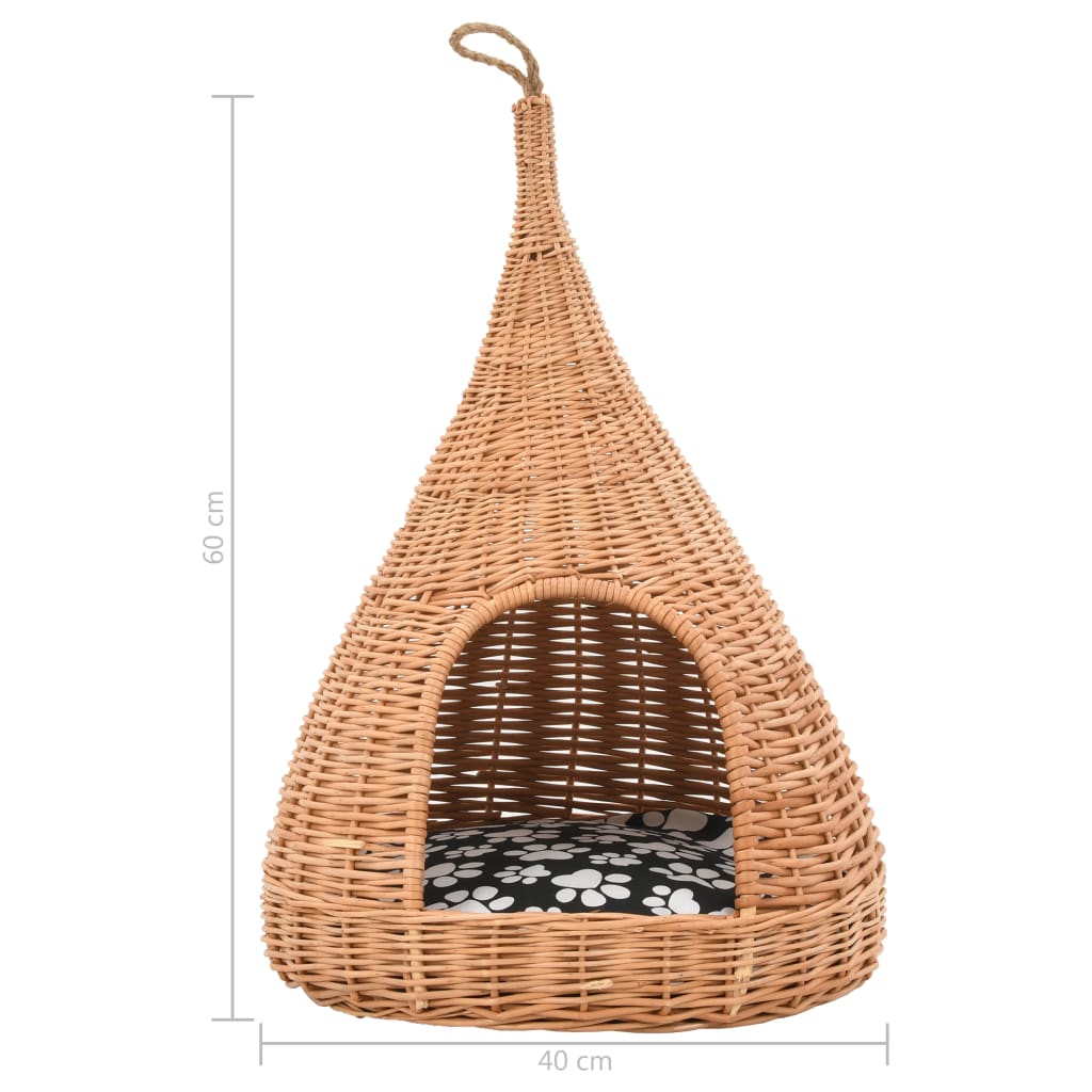 Kattenhuis met kussen tipi 40x60 cm natuurlijk wilgen grijs