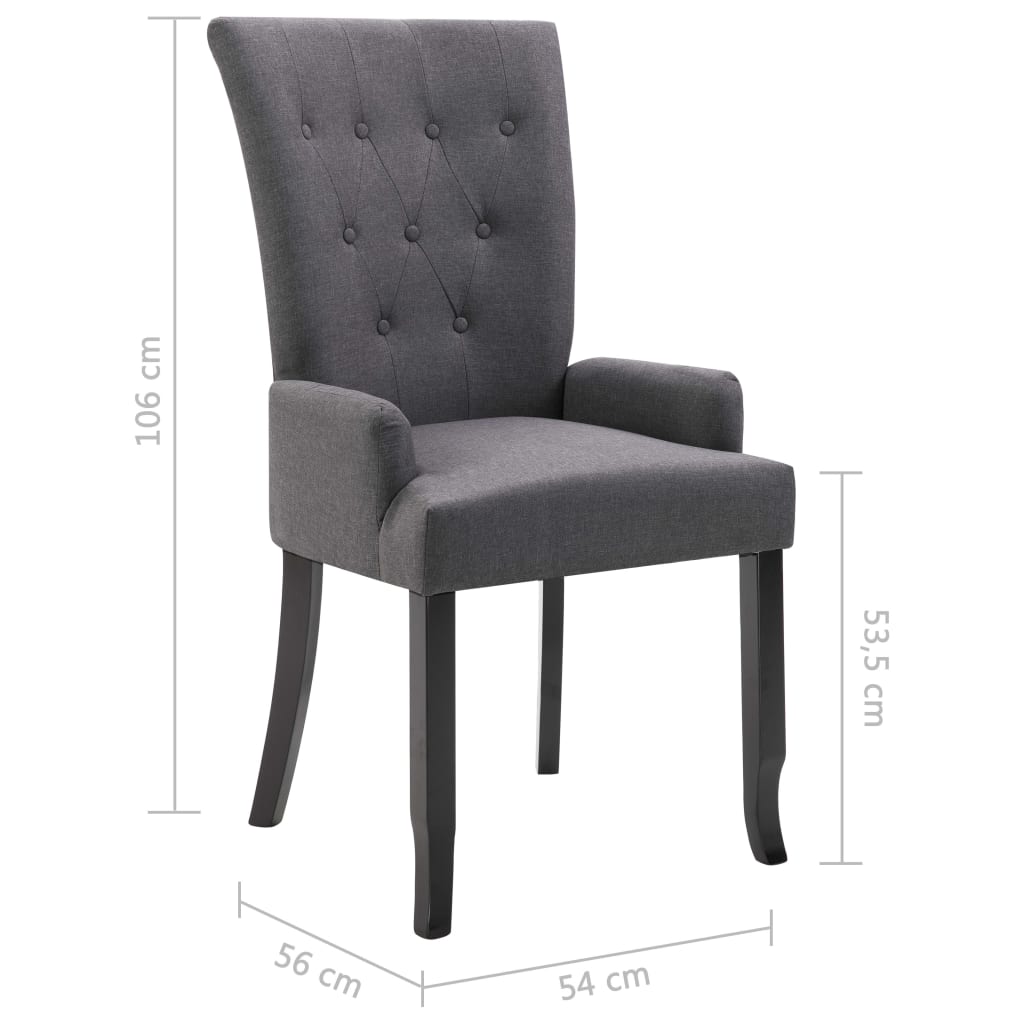 Chaise de salle à manger avec accoudoirs tissu gris foncé