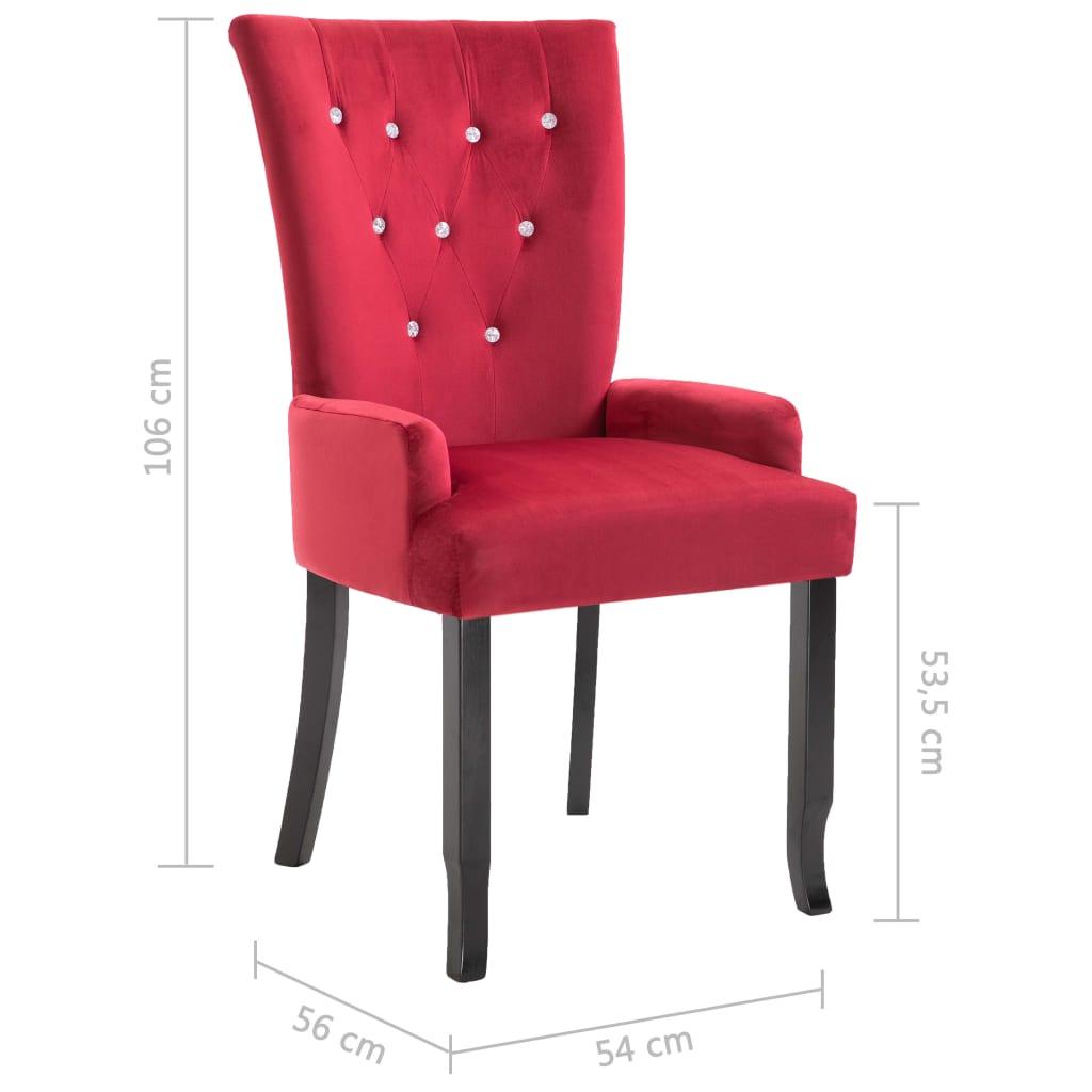 Chaise de salle à manger avec accoudoirs en velours rouge