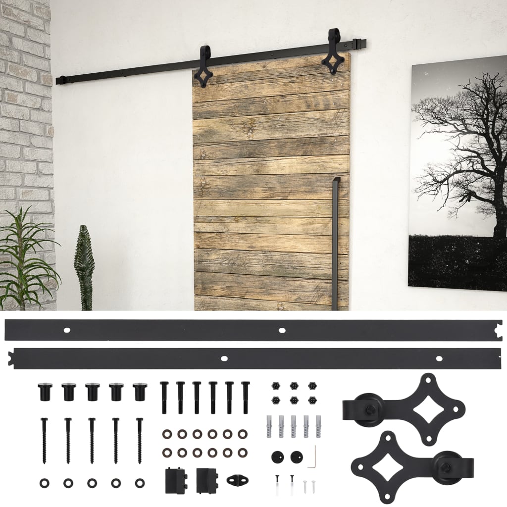 Hardwaresets voor schuifdeuren 2 st 200 cm staal zwart