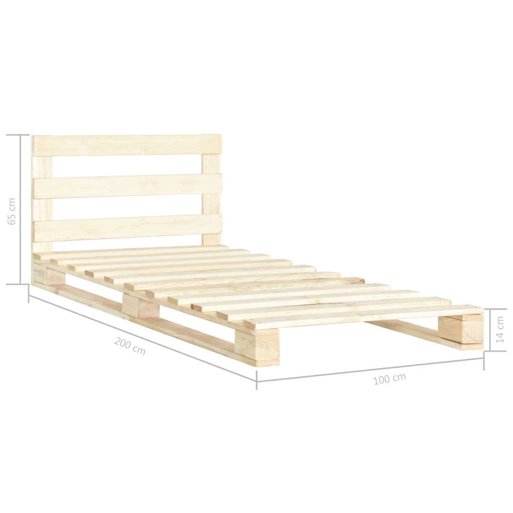 Cadre de lit palette en bois de pin massif 100x200 cm