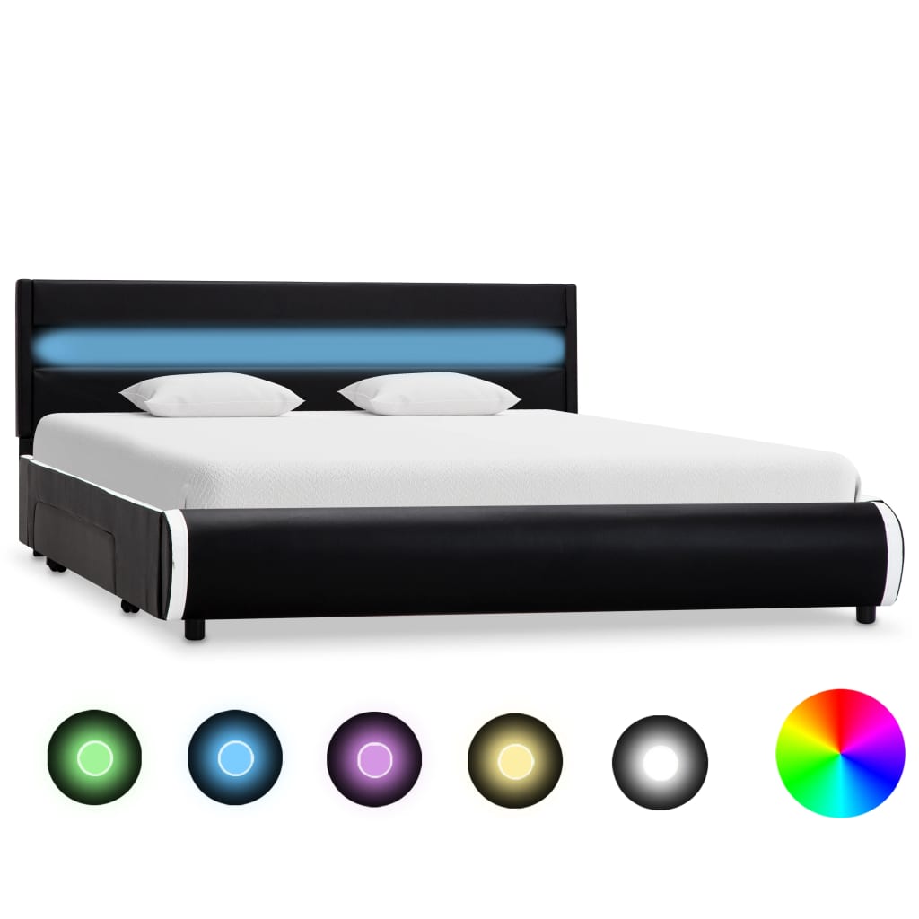 Bedframe met LED kunstleer zwart 140x200 cm