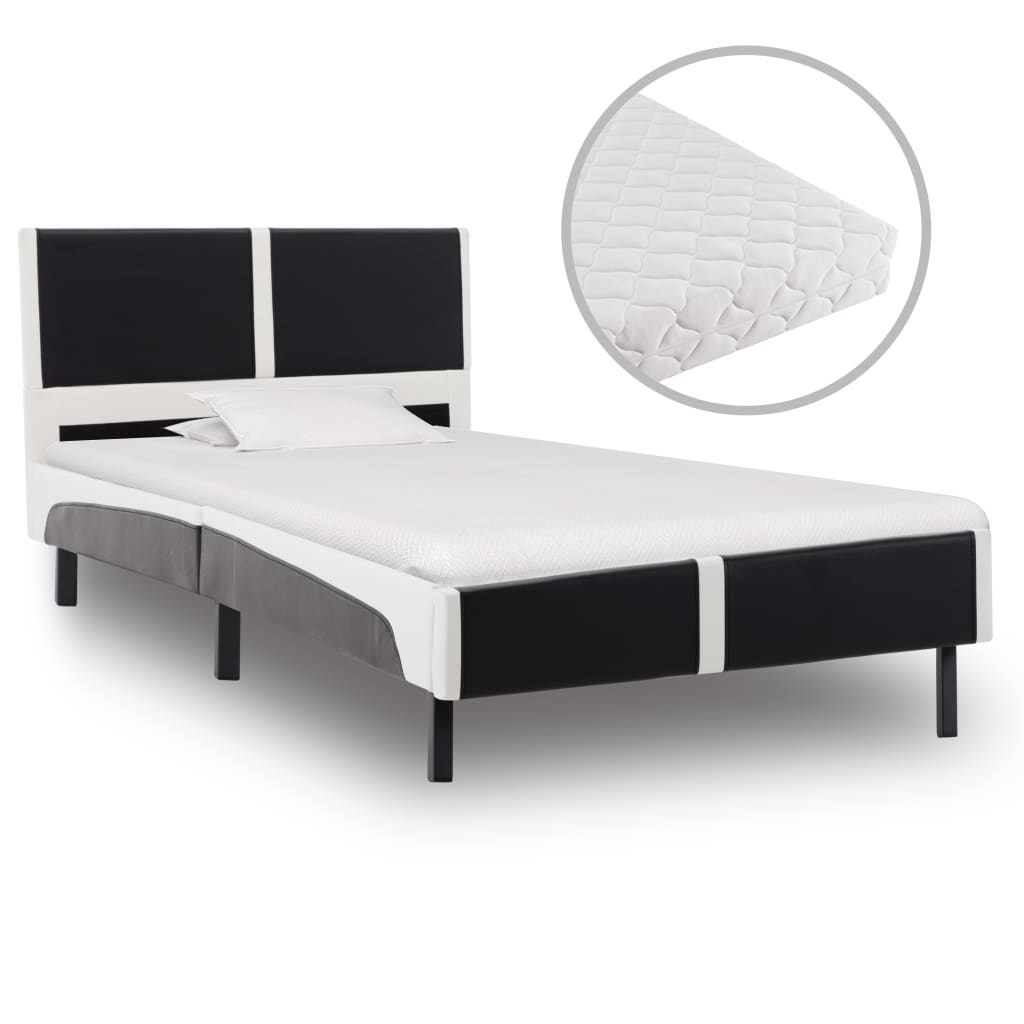 Lit avec matelas en simili cuir gris et blanc 180x200 cm