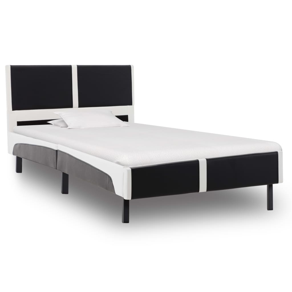 Bed met matras grijs en wit kunstleer 180x200 cm