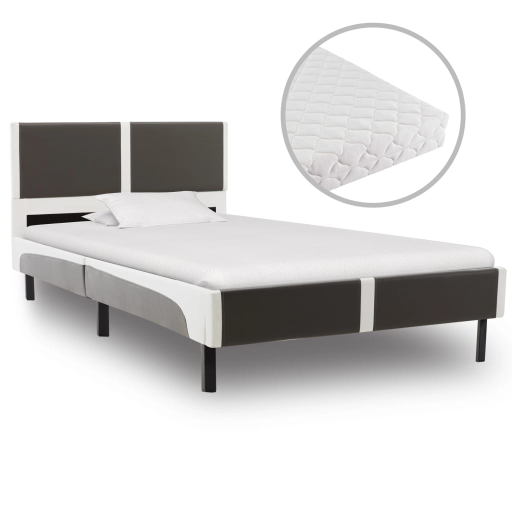 Lit avec matelas en simili cuir gris et blanc 180x200 cm