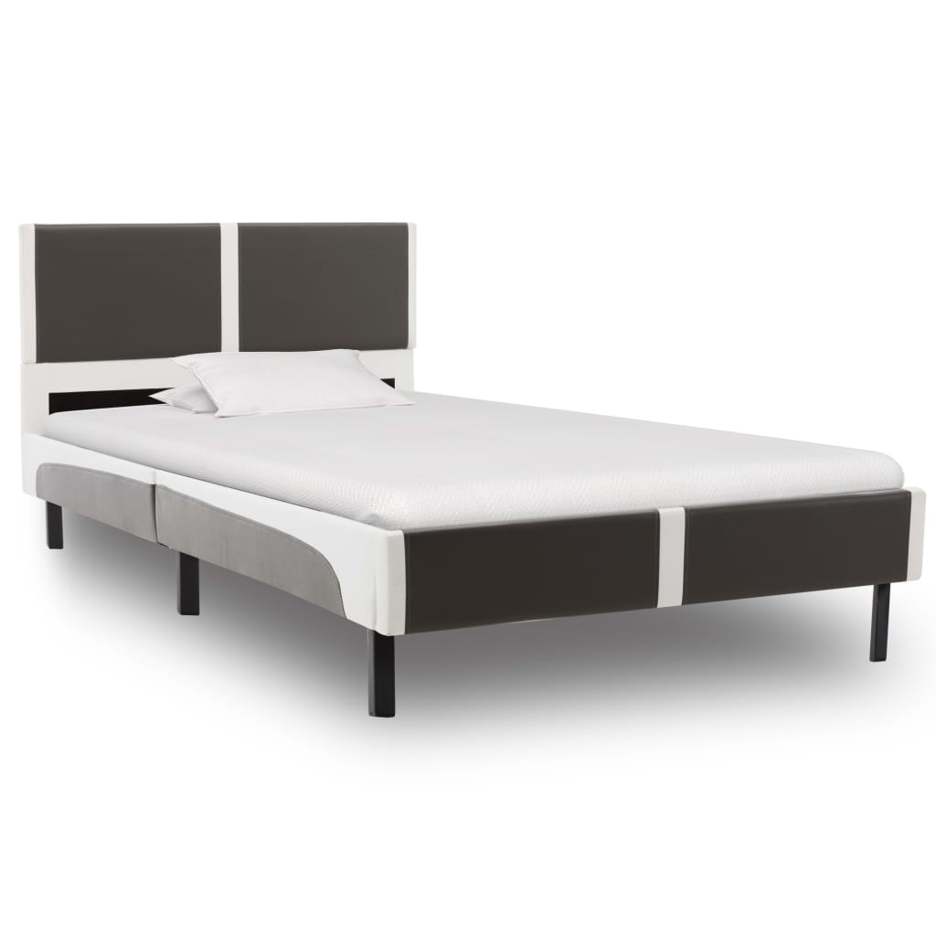 Bed met matras grijs en wit kunstleer 180x200 cm