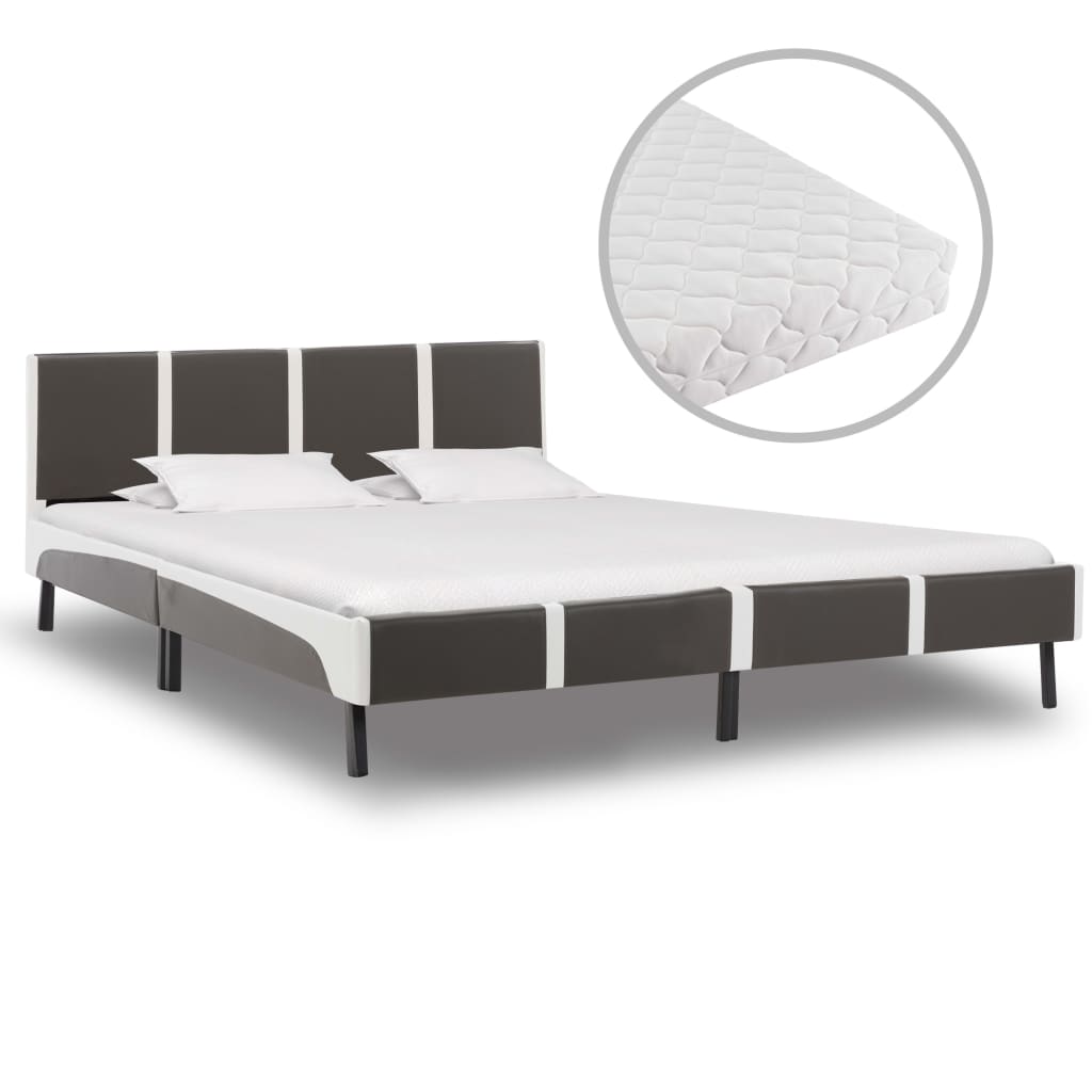 Bed met matras grijs en wit kunstleer 180x200 cm