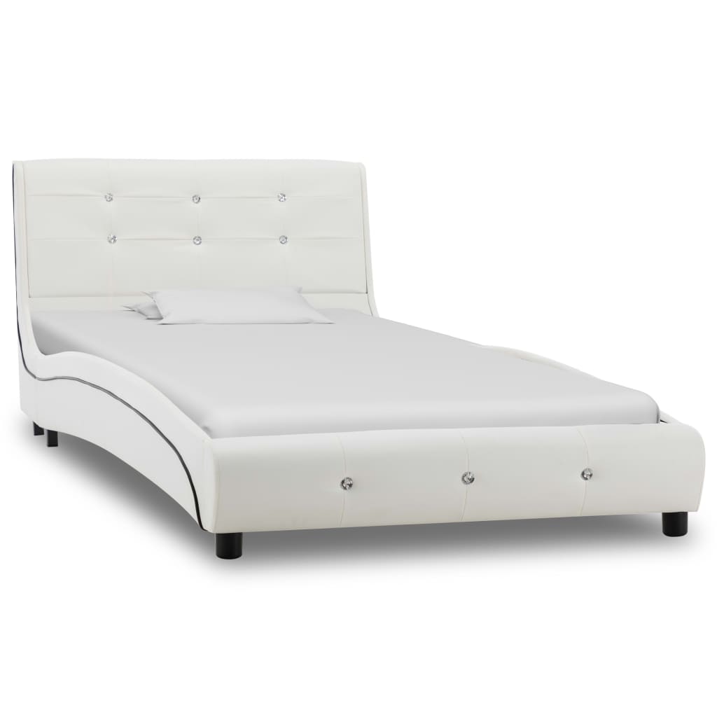 Lit avec matelas à mémoire de forme cuir artificiel blanc 90x200 cm