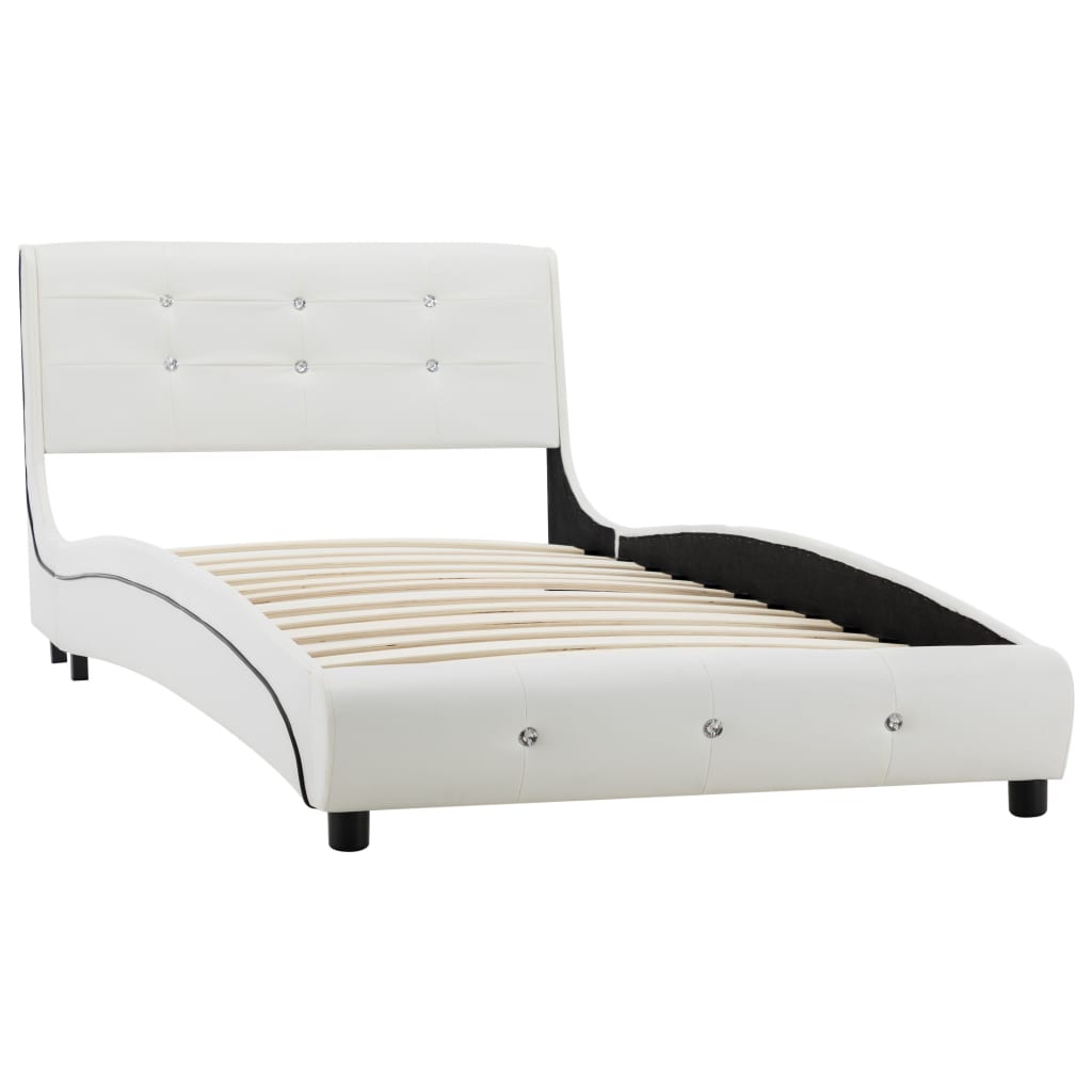 Lit avec matelas à mémoire de forme cuir artificiel blanc 90x200 cm