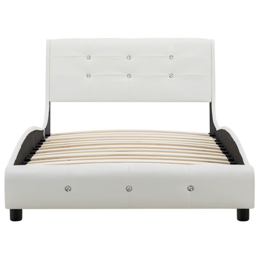 Lit avec matelas à mémoire de forme cuir artificiel blanc 90x200 cm