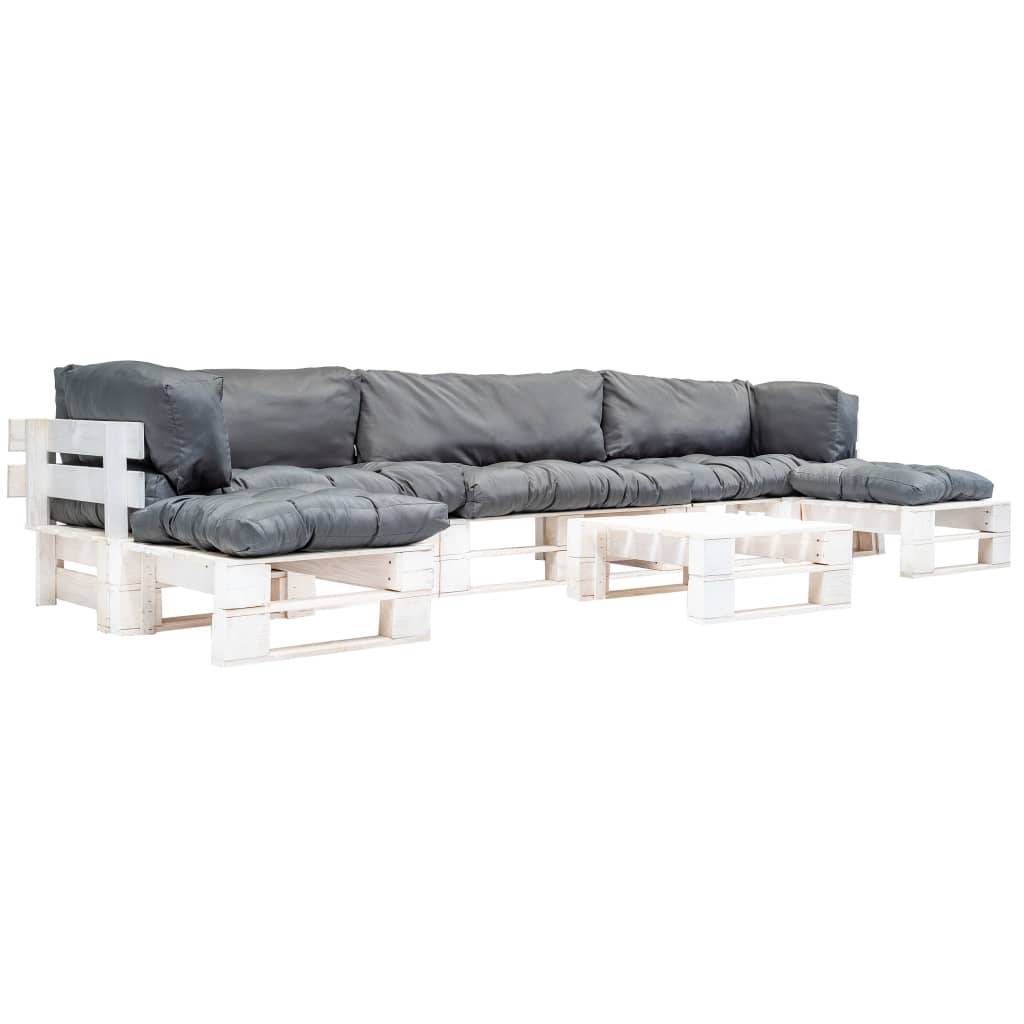 6-delige Loungeset pallet met grijze kussens hout