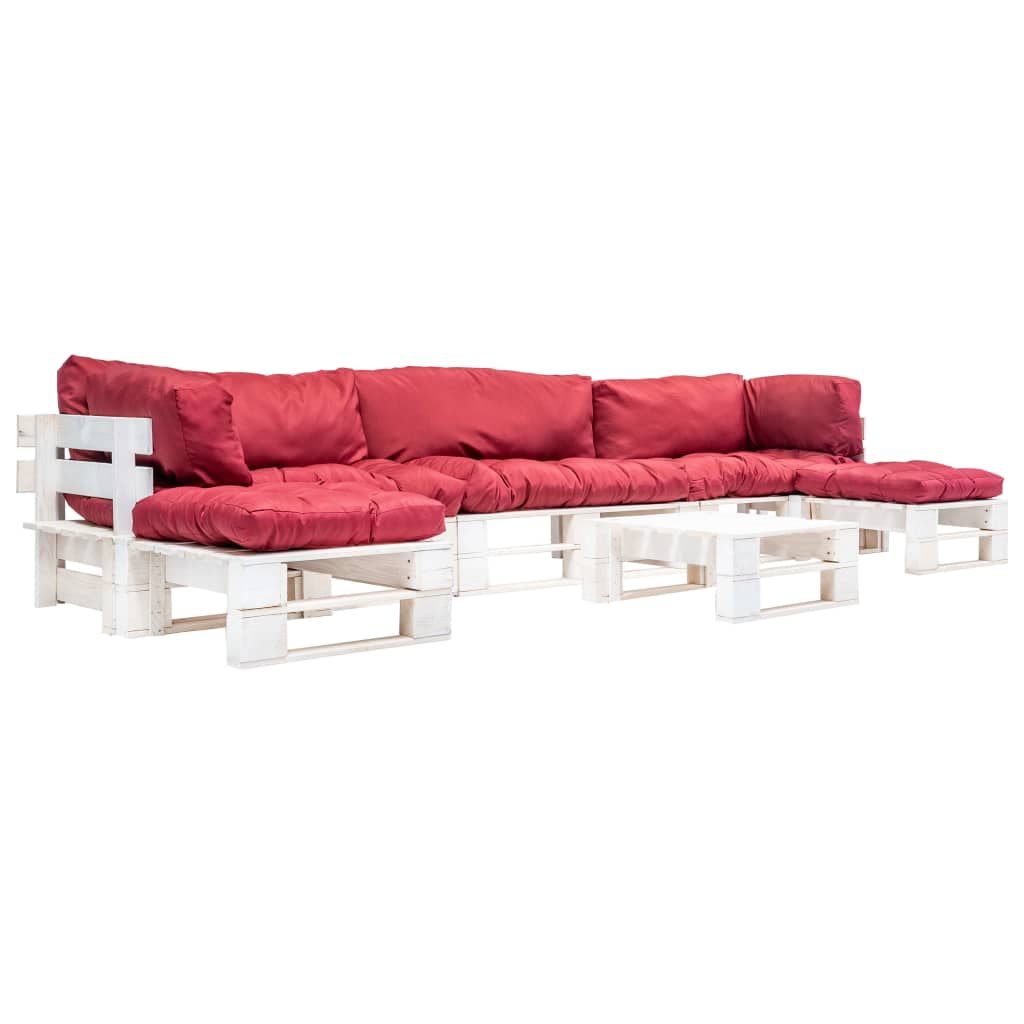 6-delige Loungeset pallet met rode kussens hout