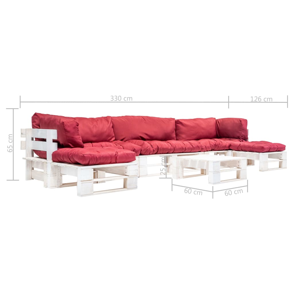 6-delige Loungeset pallet met rode kussens hout