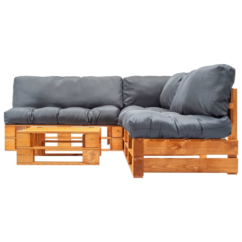 4-delige Loungeset pallet met rode kussens hout