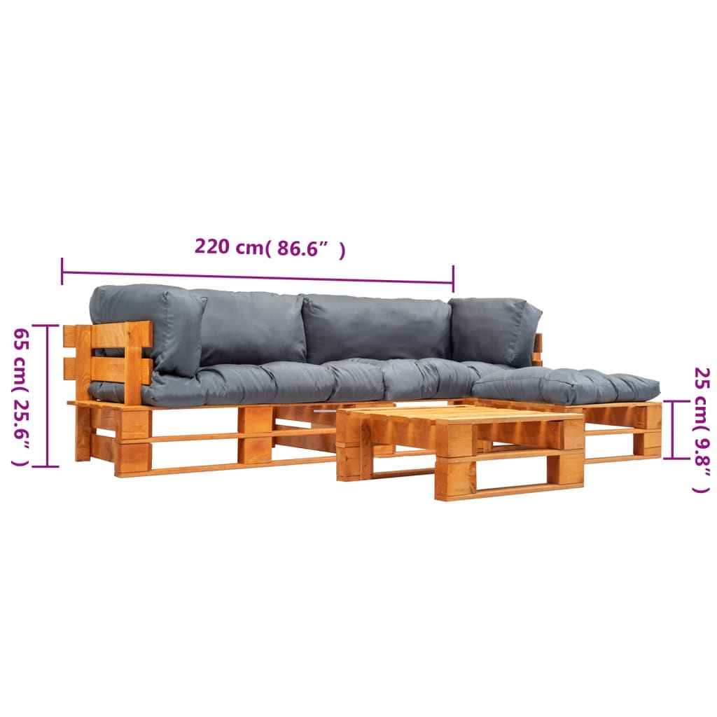 4-delige Loungeset pallet met rode kussens hout