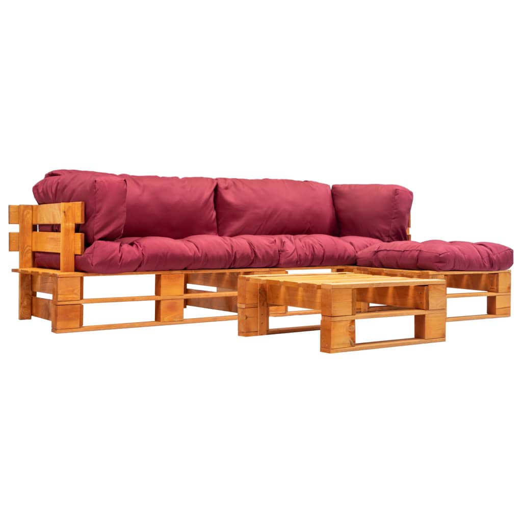 4-delige Loungeset pallet met rode kussens hout