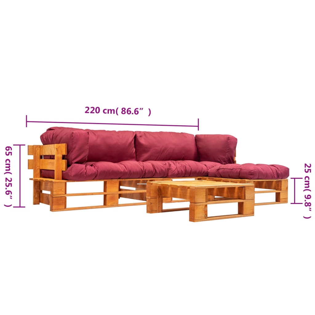 Ensemble lounge palette 4 pièces avec coussins en bois rouge